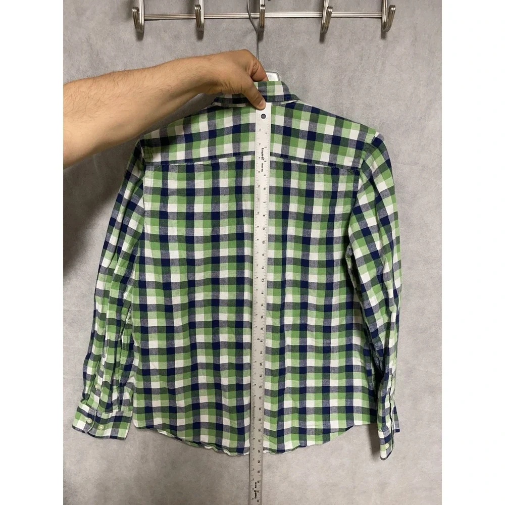 Banana Republic Shirt Men L Green Plaid Linen Cotton Button Up Academia Vacation